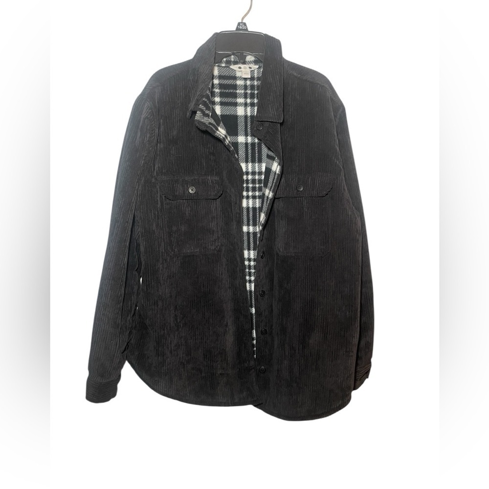 Three Dots Black Corduroy Jacket Flannel Lined USA Made Fall Coat Womens L